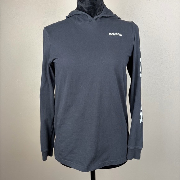 Adidas Boys Hooded Long Sleeve Tee 100% Cotton Black Logo Youth Size M (10/12) - Picture 4 of 14
